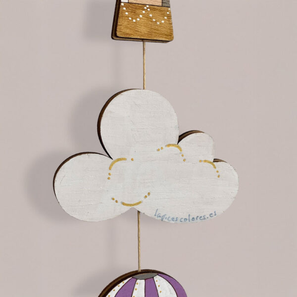 Móvil Infantil Artesanal – Globos Aerostáticos y Nubes - Imagen 3