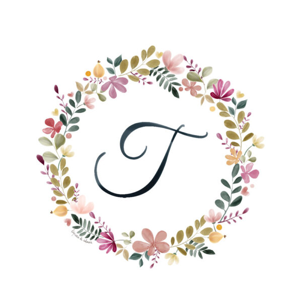 Abecedario Floral en Acuarela "T"– Elegancia y naturaleza en cada letra