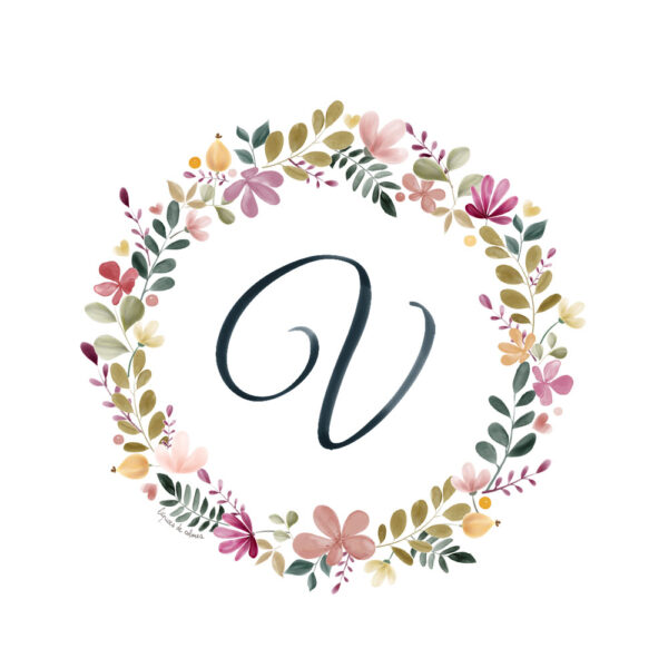 Abecedario Floral en Acuarela "V"– Elegancia y naturaleza en cada letra